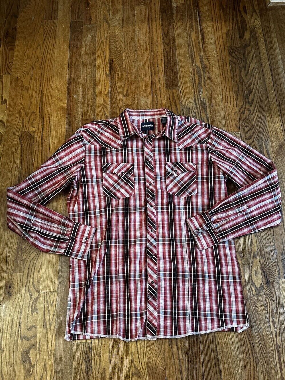 Wrangler Pearl Snap Shirt Mens Size XL Tall, Plaid Long Sleeve Western Cowboy - Picture 1 of 9